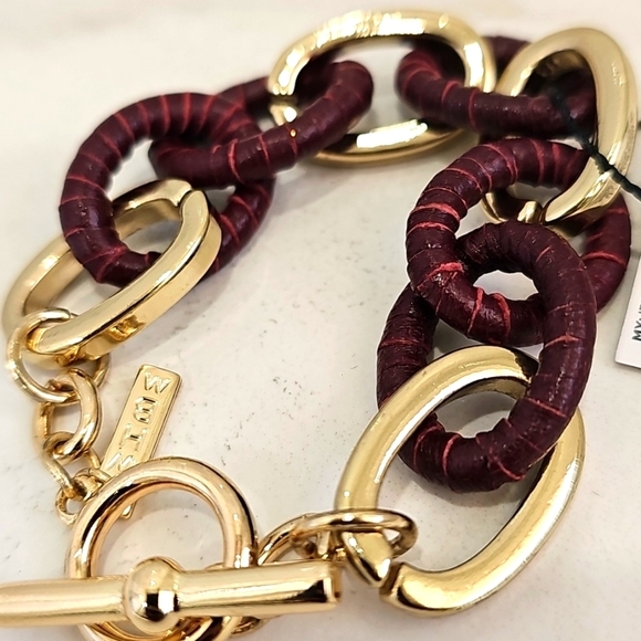 WHBM Genuine Leather Wrapped & Faux Gold Chain Link Bracelet Western Rustic - Picture 4 of 8